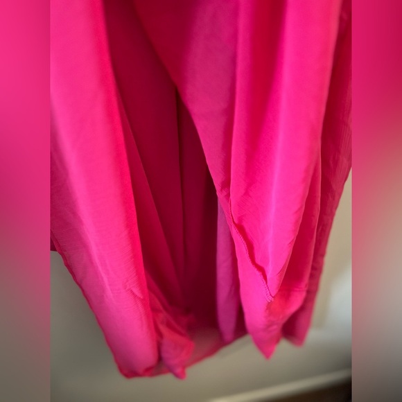 H&M Modest Chiffon Maxi Dress Cerise Pink A-Line Long Sleeve Ruffles XS - Picture 9 of 13